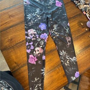 Blackmilk Purple and Black Skull floral leggings
